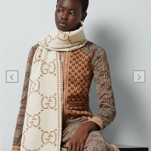 Brand New - Gucci Wool Jacquard Scarf - Ivory/Beige